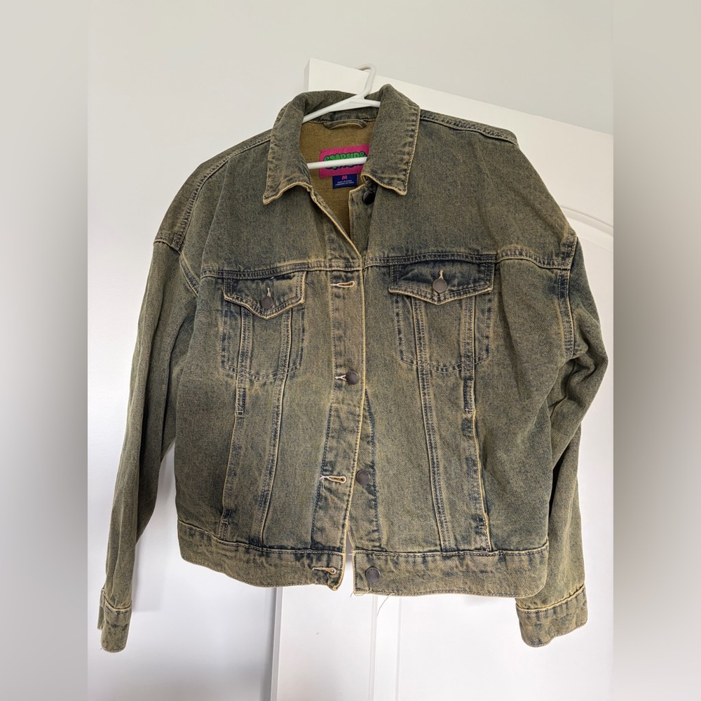 Oversized Washed Olive Denim Jacket - Women